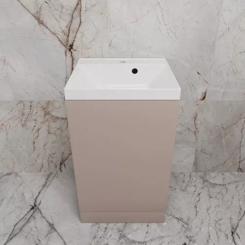 Тумба напольная "МОНО 50" с раковиной ASTI 50, санд пудровый, Выбрать цвет: Санд Пудровый, Внешний вид: с белой раковиной, изображение 3