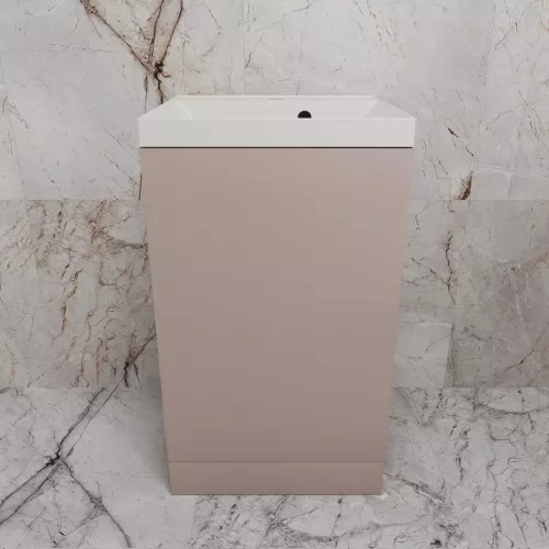 Тумба напольная "МОНО 50" с раковиной ASTI 50, санд пудровый, Выбрать цвет: Санд Пудровый, Внешний вид: с белой раковиной, изображение 4