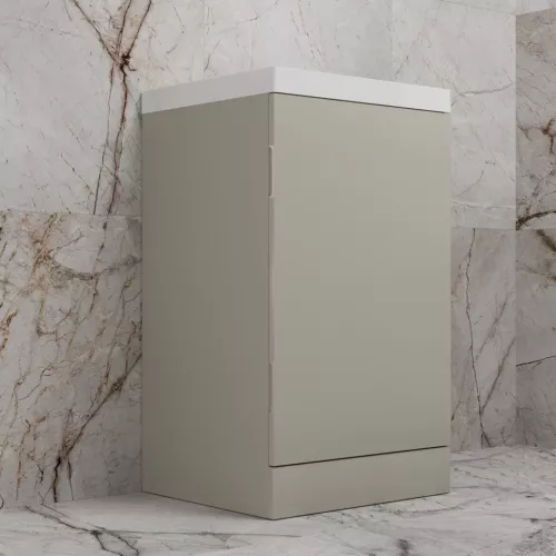 Тумба напольная "МОНО 50" с раковиной ASTI 50, санд серая галька, Выбрать цвет: Серая галька, Внешний вид: с белой раковиной, изображение 2