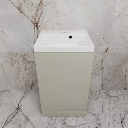 Тумба напольная "МОНО 50" с раковиной ASTI 50, санд серая галька, Выбрать цвет: Серая галька, Внешний вид: с белой раковиной, изображение 3