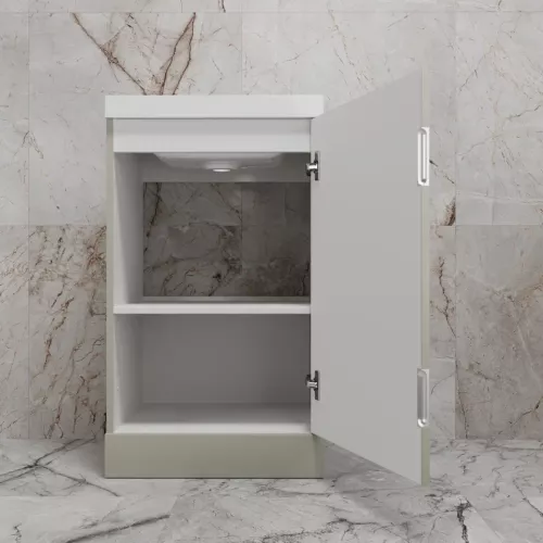 Тумба напольная "МОНО 50" с раковиной ASTI 50, санд серая галька, Выбрать цвет: Серая галька, Внешний вид: с белой раковиной, изображение 5