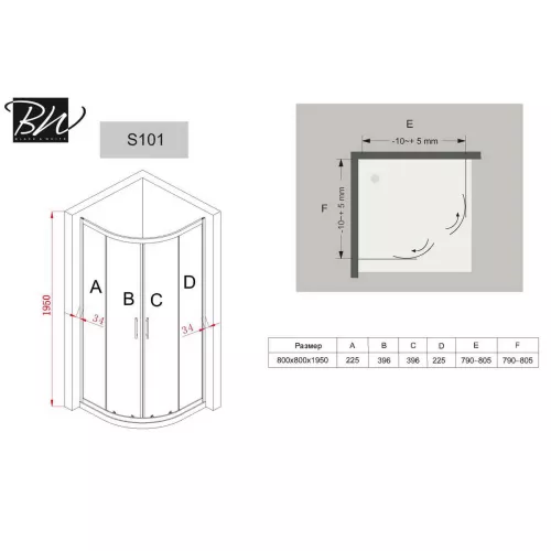 Душевой угол Black & White S101 100х100, изображение 6