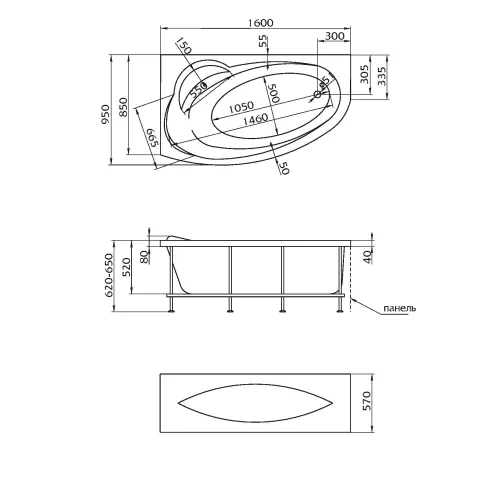 Ванна 1Marka JULIANNA  /R  170х100, Выбрать размер: 170*100, Ориентация: Правая , изображение 4
