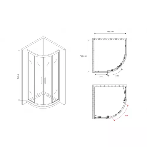 Душевой уголок ABBER Schwarzer Diamant трапеция, прозрачное / хром 100*100, изображение 5