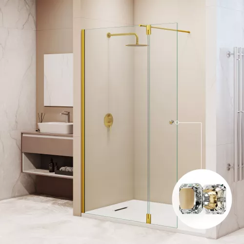 Душевая перегородка RGW WA-054Gb (WA-010Gb + Z-072Gb) прозрачное/золото, Цвет стекла: прозрачное, Цвет профиля: Золото, Выбрать размер: 70