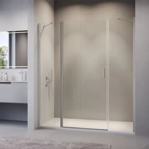Душевая дверь RGW LE-009 (LE-004 + Z-09), Цвет стекла: прозрачное, Цвет профиля: Хром, Выбрать размер: 130