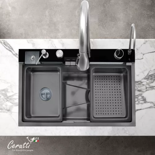 Многофункциональная мойка Ceruttispa GLORIA II nano black (серая) из нержавеющей стали, кухонная, изображение 4