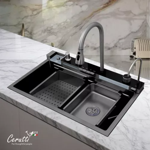 Многофункциональная мойка Ceruttispa GLORIA II nano black (серая) из нержавеющей стали, кухонная