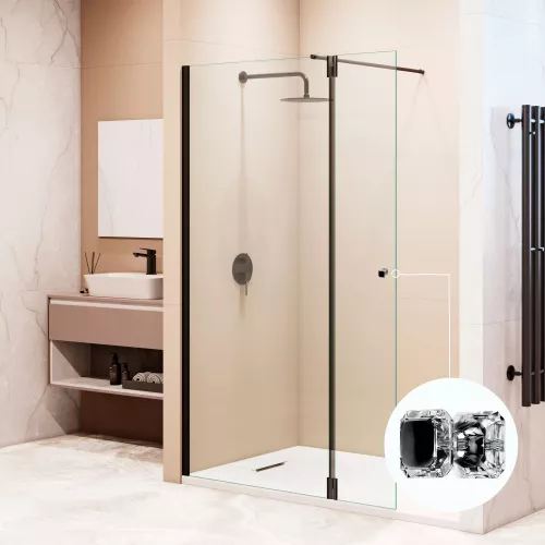 Душевая перегородка RGW WA-054B (WA-010B + Z-072B) прозрачное/черный, Цвет стекла: прозрачное, Цвет профиля: Черный, Выбрать размер: 80