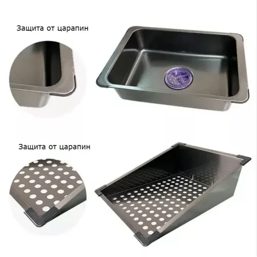 Многофункциональная мойка Ceruttispa GLORIA II nano black (серая) из нержавеющей стали, кухонная, изображение 16