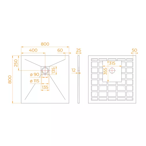 Душевой поддон квадрат STONE TRAY-G  800x800, Выбрать цвет: Серый, Выбрать размер: 800x800, изображение 5