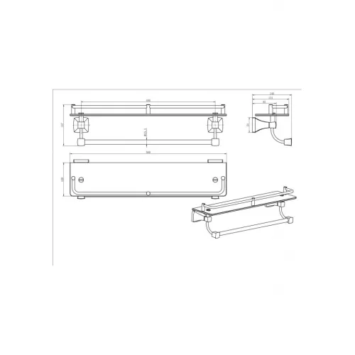 Полка стеклянная с полотенцедежателем Ceramalux DOMINO 95411, изображение 2