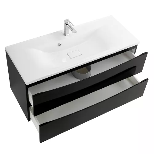 Тумба подвесная BelBagno MARINO Nero Lucido, раковина белая/черная, Выбрать цвет: Черный глянец, Выбрать размер: 120, Внешний вид: с белой раковиной, изображение 5