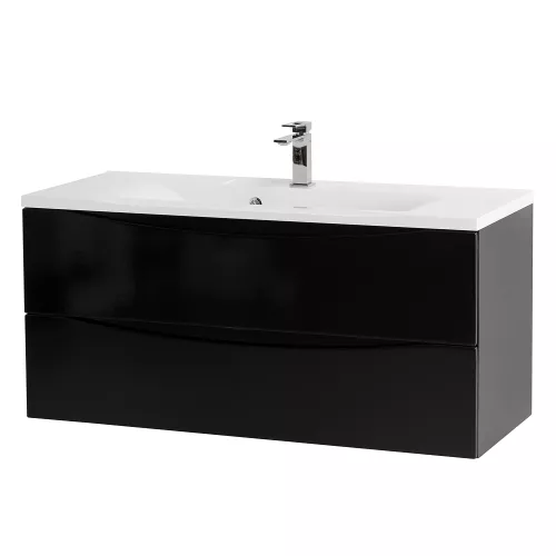 Тумба подвесная BelBagno MARINO Nero Lucido, раковина белая/черная, Выбрать цвет: Черный глянец, Выбрать размер: 120, Внешний вид: с белой раковиной, изображение 2