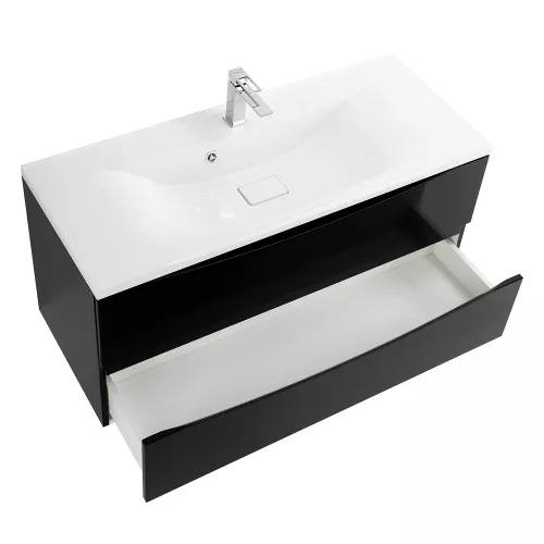 Тумба подвесная BelBagno MARINO Nero Lucido, раковина белая/черная, Выбрать цвет: Черный глянец, Выбрать размер: 120, Внешний вид: с белой раковиной, изображение 3