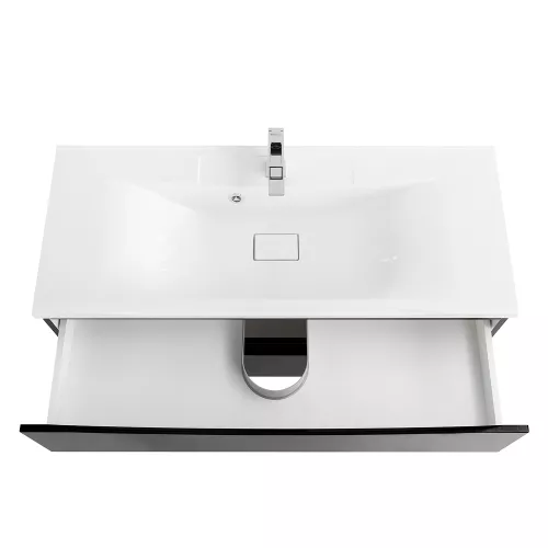 Тумба подвесная BelBagno MARINO Nero Lucido, раковина белая/черная, Выбрать цвет: Черный глянец, Выбрать размер: 120, Внешний вид: с белой раковиной, изображение 4