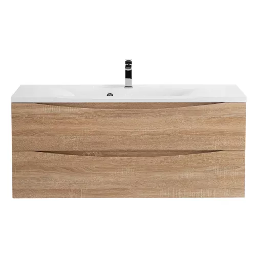 Тумба подвесная BelBagno MARINO Rovere Bianco, раковина белая/черная, Выбрать цвет: Дуб белый, Выбрать размер: 120, Внешний вид: с белой раковиной