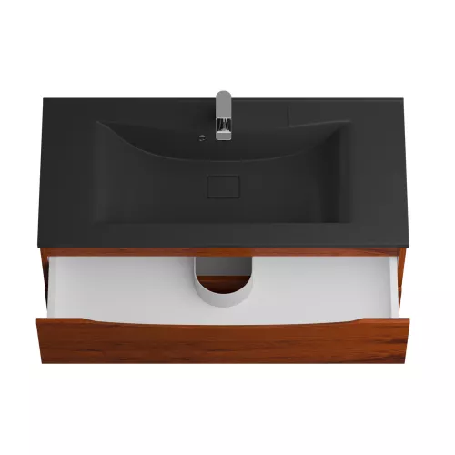 Тумба подвесная BelBagno MARINO Rovere Cillegio, раковина чёрная, Выбрать цвет: Дуб вишневый, Выбрать размер: 100, Внешний вид: с черной раковиной, изображение 6