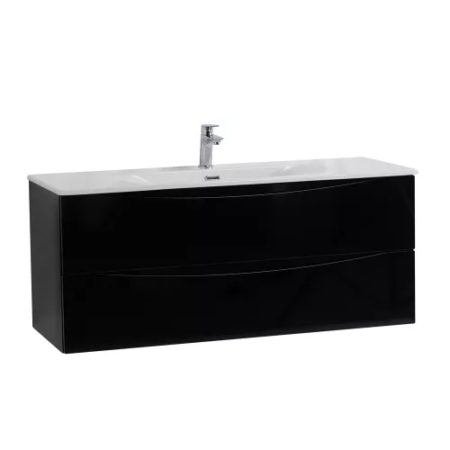 Тумба с раковиной подвесная BelBagno MARINO-CER-N Nero Lucido, Выбрать цвет: Черный глянец, Выбрать размер: 120, Внешний вид: с белой раковиной, изображение 2