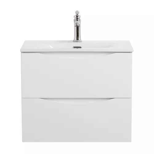 Тумба подвесная BelBagno MARINO Bianco Lucido, раковина чёрная/белая, Выбрать цвет: Белый глянец, Выбрать размер: 50, Внешний вид: с белой раковиной