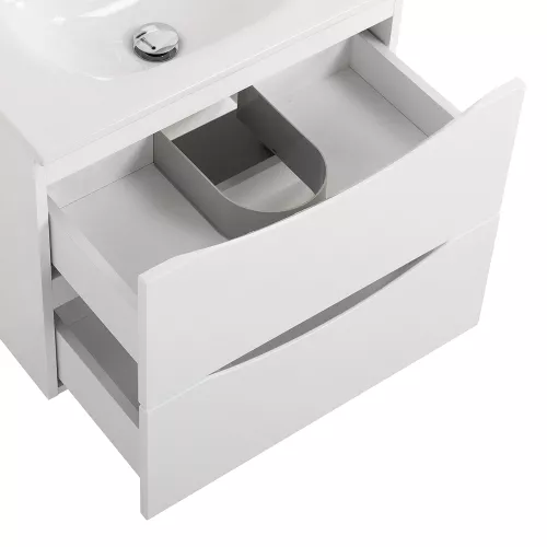 Тумба подвесная BelBagno MARINO Bianco Lucido, раковина чёрная/белая, Выбрать цвет: Белый глянец, Выбрать размер: 50, Внешний вид: с белой раковиной, изображение 5