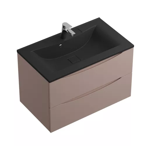 Тумба с черной раковиной подвесная BelBagno MARINO 80 Capucino Lucido, Выбрать цвет: Cappuccino, Выбрать размер: 80, Внешний вид: с черной раковиной, изображение 3