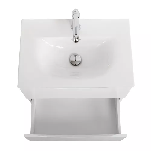 Тумба подвесная BelBagno MARINO Bianco Lucido, раковина чёрная/белая, Выбрать цвет: Белый глянец, Выбрать размер: 50, Внешний вид: с белой раковиной, изображение 6