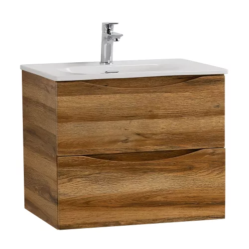 Тумба с раковиной подвесная BelBagno MARINO-CER-N Rovere Rustico, Выбрать цвет: Дуб рустикальный, Выбрать размер: 60, Внешний вид: с белой раковиной, изображение 2