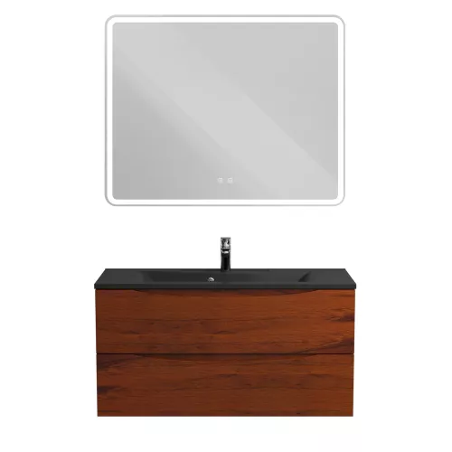 Тумба подвесная BelBagno MARINO Rovere Cillegio, раковина чёрная, Выбрать цвет: Дуб вишневый, Выбрать размер: 100, Внешний вид: с черной раковиной, изображение 9