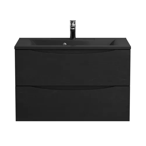 Тумба с раковиной подвесная BelBagno MARINO 80 Rovere Cioccolato Amaro, раковина чёрная, Выбрать цвет: Дуб шоколадный, Выбрать размер: 80, Внешний вид: с черной раковиной