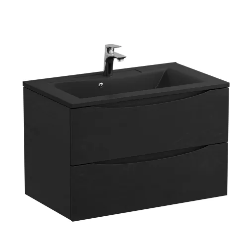 Тумба с раковиной подвесная BelBagno MARINO 80 Rovere Cioccolato Amaro, раковина чёрная, Выбрать цвет: Дуб шоколадный, Выбрать размер: 80, Внешний вид: с черной раковиной, изображение 2