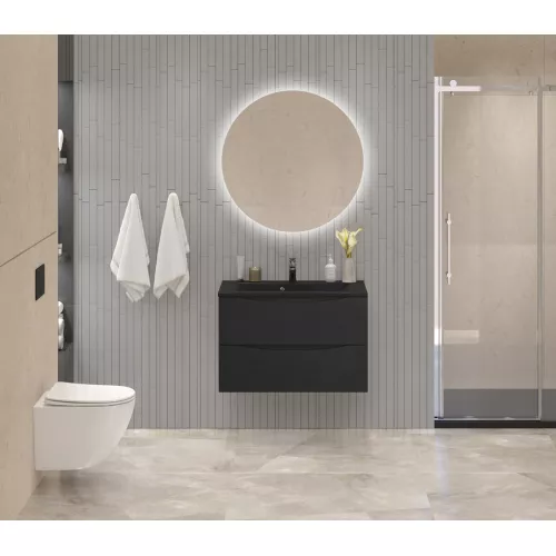 Тумба с раковиной подвесная BelBagno MARINO 80 Rovere Cioccolato Amaro, раковина чёрная, Выбрать цвет: Дуб шоколадный, Выбрать размер: 80, Внешний вид: с черной раковиной, изображение 7