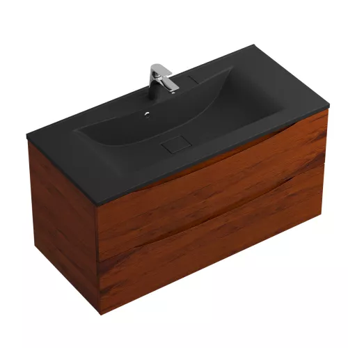 Тумба подвесная BelBagno MARINO Rovere Cillegio, раковина чёрная, Выбрать цвет: Дуб вишневый, Выбрать размер: 100, Внешний вид: с черной раковиной, изображение 3