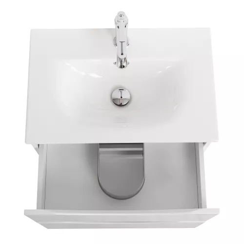 Тумба подвесная BelBagno MARINO Bianco Lucido, раковина чёрная/белая, Выбрать цвет: Белый глянец, Выбрать размер: 50, Внешний вид: с белой раковиной, изображение 4