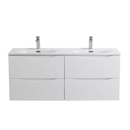 Мебель для ванной: Тумба подвесная с раковиной 2 чаши, с 4 ящиками BelBagno MARINO-CER-N 120 Bianco Lucido 1 в магазине Акватория