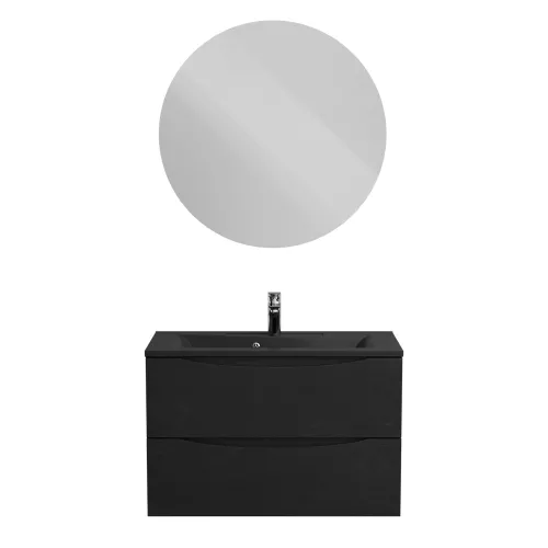 Тумба с раковиной подвесная BelBagno MARINO 80 Rovere Cioccolato Amaro, раковина чёрная, Выбрать цвет: Дуб шоколадный, Выбрать размер: 80, Внешний вид: с черной раковиной, изображение 9