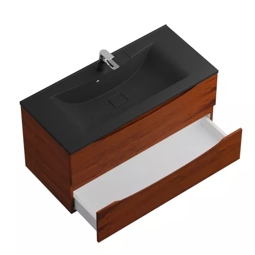 Тумба подвесная BelBagno MARINO Rovere Cillegio, раковина чёрная, Выбрать цвет: Дуб вишневый, Выбрать размер: 100, Внешний вид: с черной раковиной, изображение 4