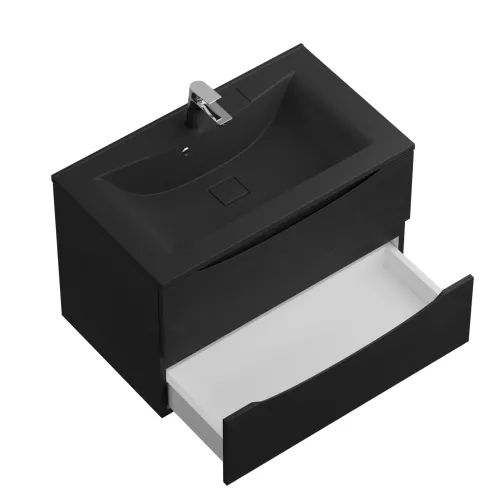 Тумба с раковиной подвесная BelBagno MARINO 80 Rovere Cioccolato Amaro, раковина чёрная, Выбрать цвет: Дуб шоколадный, Выбрать размер: 80, Внешний вид: с черной раковиной, изображение 4