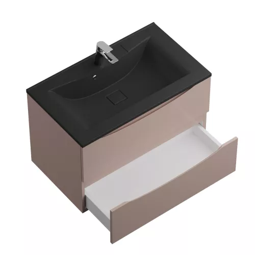Тумба с черной раковиной подвесная BelBagno MARINO 80 Capucino Lucido, Выбрать цвет: Cappuccino, Выбрать размер: 80, Внешний вид: с черной раковиной, изображение 4