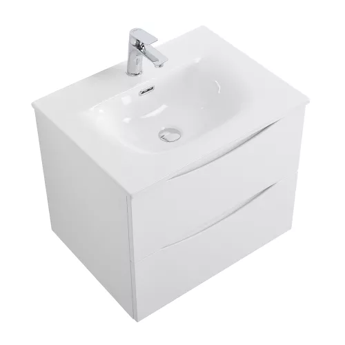 Тумба с раковиной подвесная BelBagno MARINO-CER-N Bianco Opaco, Выбрать цвет: Белый матовый, Выбрать размер: 60, Внешний вид: с белой раковиной, изображение 3