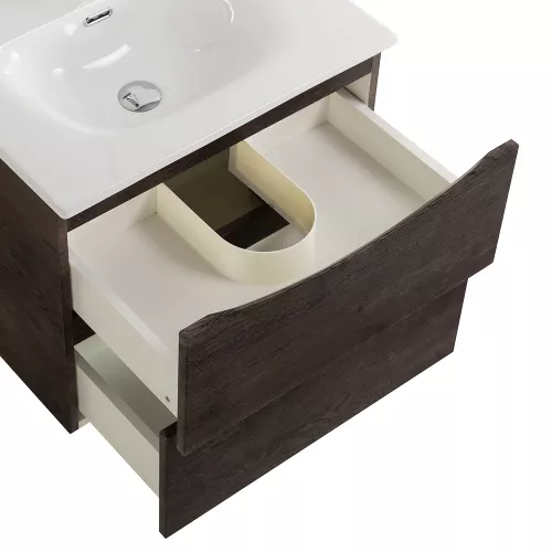 Тумба с раковиной подвесная BelBagno MARINO-CER-MINI Rovere Nature Grigio, Выбрать цвет: Дуб серый натуральный, Выбрать размер: 50, Внешний вид: с белой раковиной, изображение 3