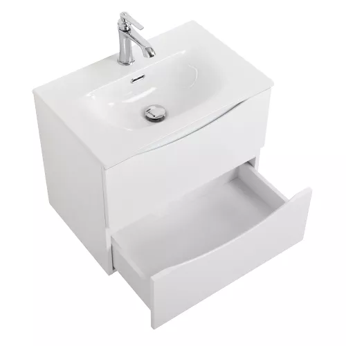 Тумба подвесная BelBagno MARINO Bianco Lucido, раковина чёрная/белая, Выбрать цвет: Белый глянец, Выбрать размер: 50, Внешний вид: с белой раковиной, изображение 3