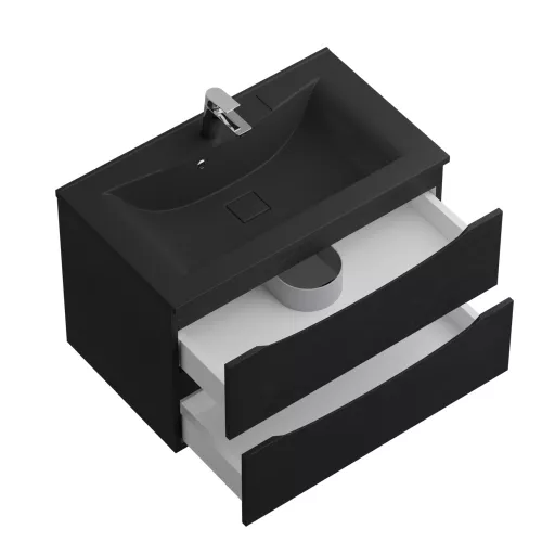 Тумба с раковиной подвесная BelBagno MARINO 80 Rovere Cioccolato Amaro, раковина чёрная, Выбрать цвет: Дуб шоколадный, Выбрать размер: 80, Внешний вид: с черной раковиной, изображение 5