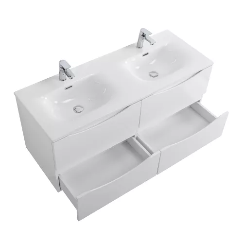 Тумба подвесная с раковиной 2 чаши, с 4 ящиками BelBagno MARINO-CER-N 120 Bianco Opaco, Выбрать цвет: Белый матовый, Выбрать размер: 120, изображение 4