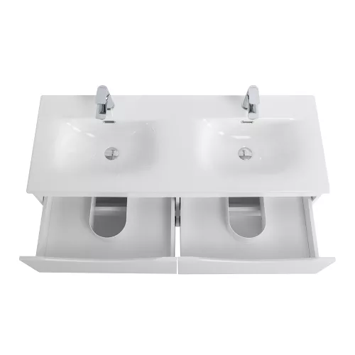 Тумба подвесная с раковиной 2 чаши, с 4 ящиками BelBagno MARINO-CER-N 120 Bianco Opaco, Выбрать цвет: Белый матовый, Выбрать размер: 120, изображение 6