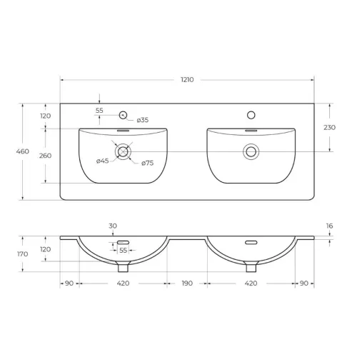 Тумба подвесная с раковиной 2 чаши, с 4 ящиками BelBagno MARINO-CER-N 120 Bianco Lucido, Выбрать цвет: Белый глянец, Выбрать размер: 120, изображение 11