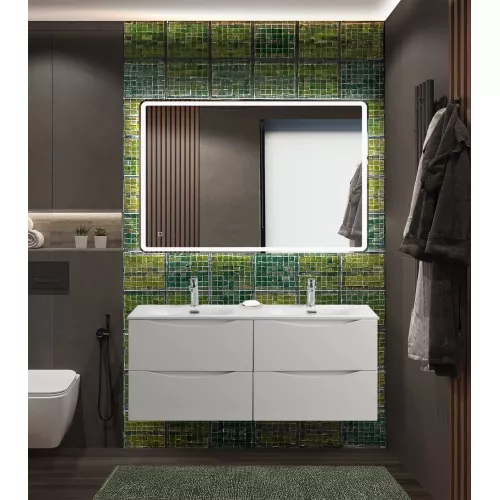 Тумба подвесная с раковиной 2 чаши, с 4 ящиками BelBagno MARINO-CER-N 120 Bianco Lucido, Выбрать цвет: Белый глянец, Выбрать размер: 120, изображение 7