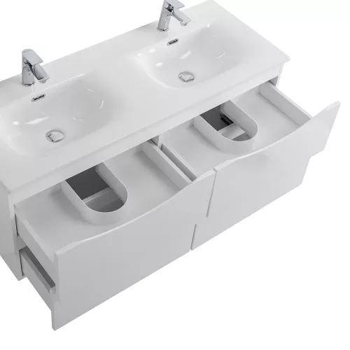 Тумба подвесная с раковиной 2 чаши, с 4 ящиками BelBagno MARINO-CER-N 120 Bianco Opaco, Выбрать цвет: Белый матовый, Выбрать размер: 120, изображение 5