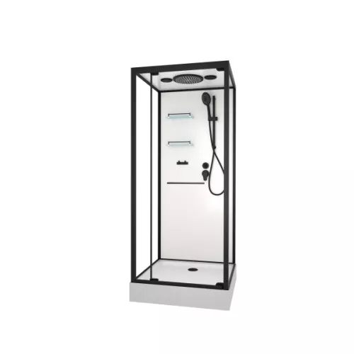 Душевая кабина пристенная Frank F401 Black  90х90х210 черный/прозрачное, Цвет стекла: прозрачное