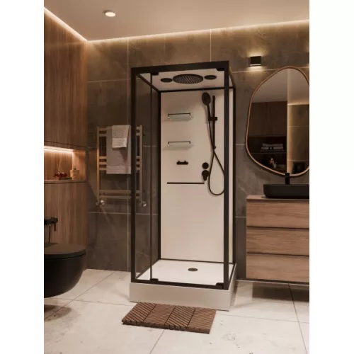 Душевая кабина пристенная Frank F401 Black  90х90х210 черный/прозрачное, Цвет стекла: прозрачное, изображение 2